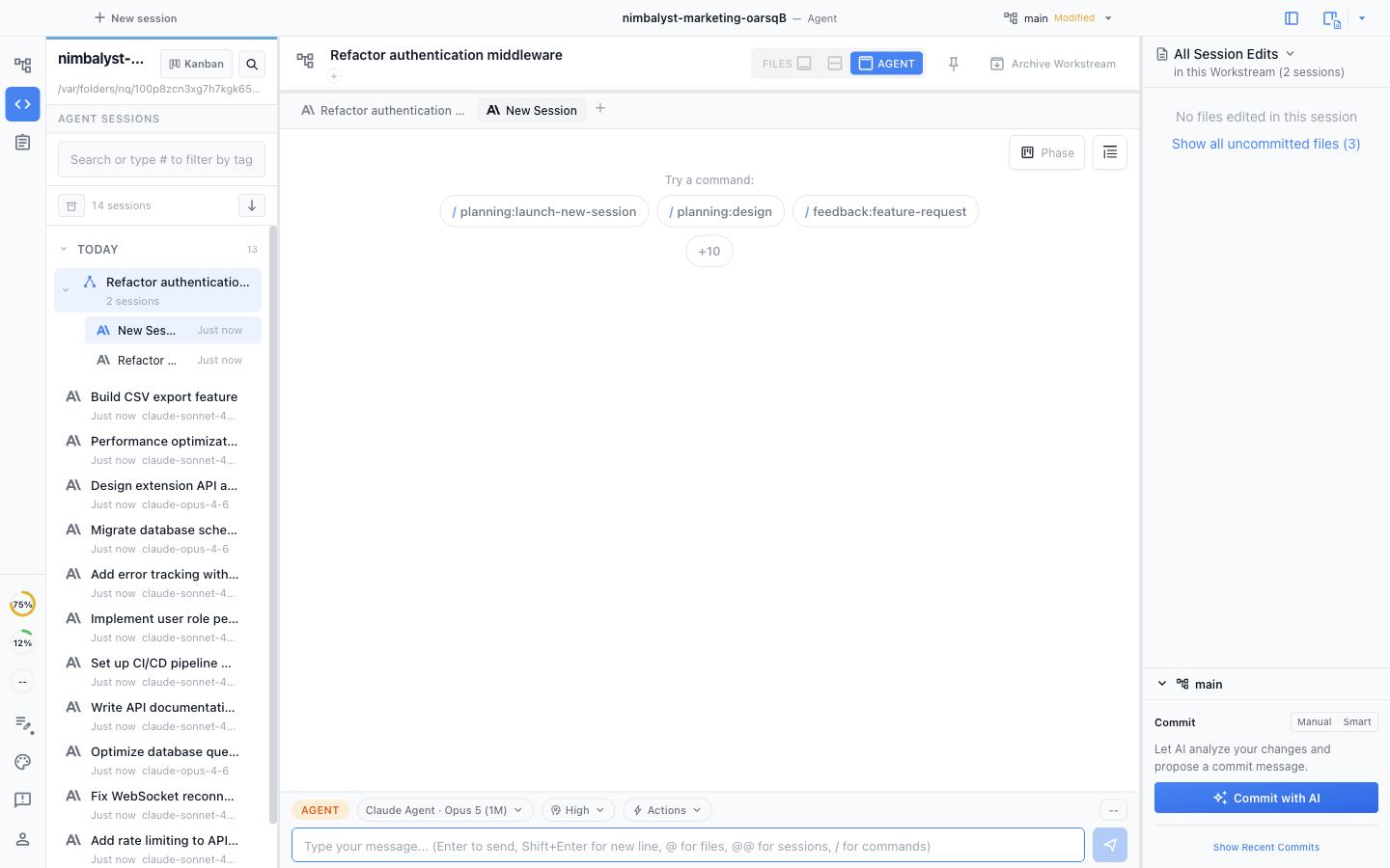 Nimbalyst workstreams screenshot
